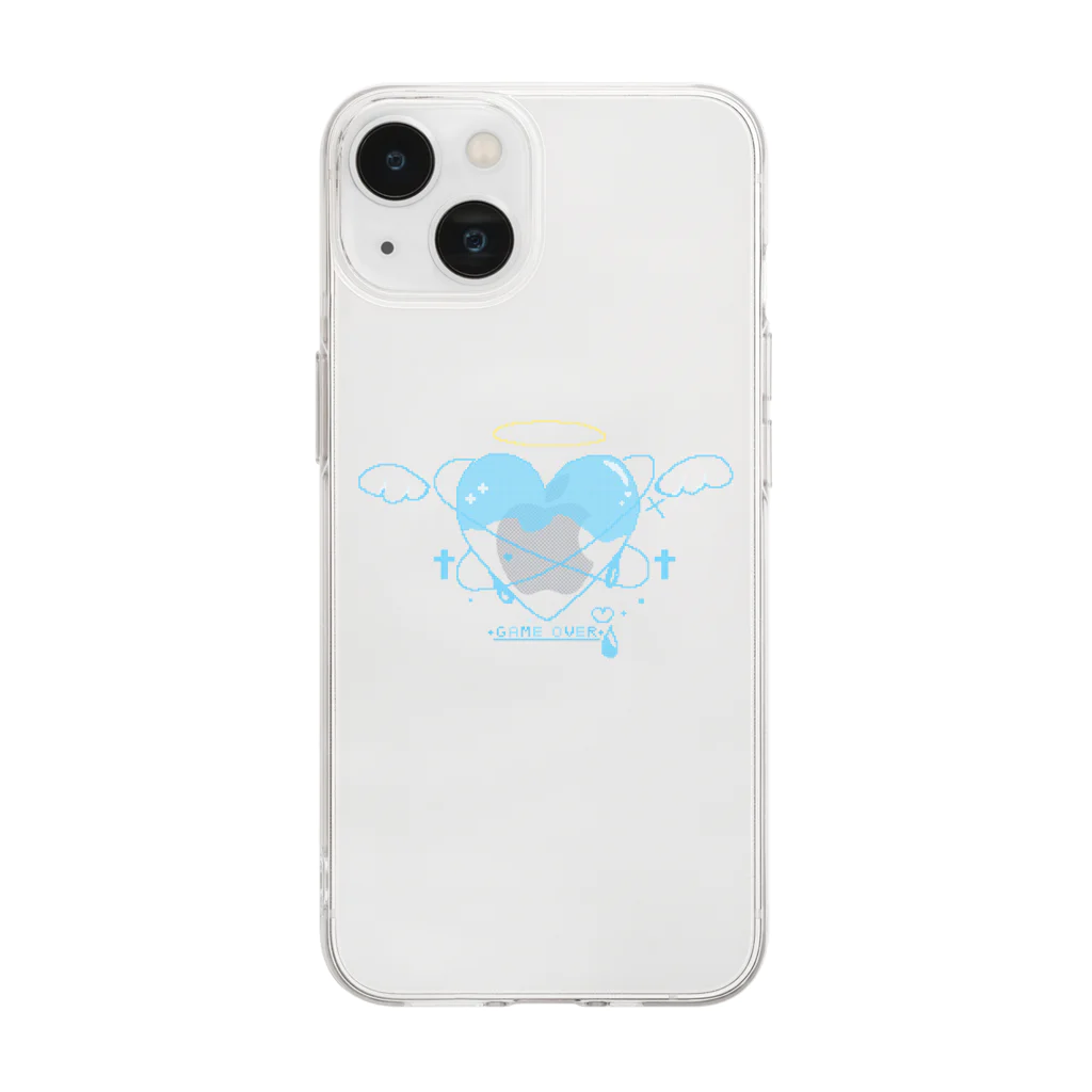 まるたるんのドット絵 水色ハート Soft Clear Smartphone Case