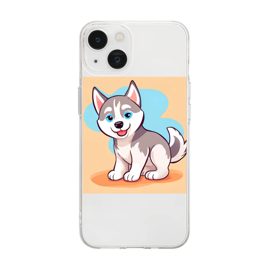 gobosyokaiのかわいいハスキーの子犬のイラストグッズC Soft Clear Smartphone Case