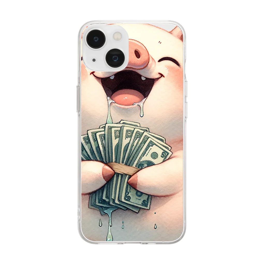 Hayate Kawakami オリジナルの資本主義の豚「お金大好き」 Soft Clear Smartphone Case