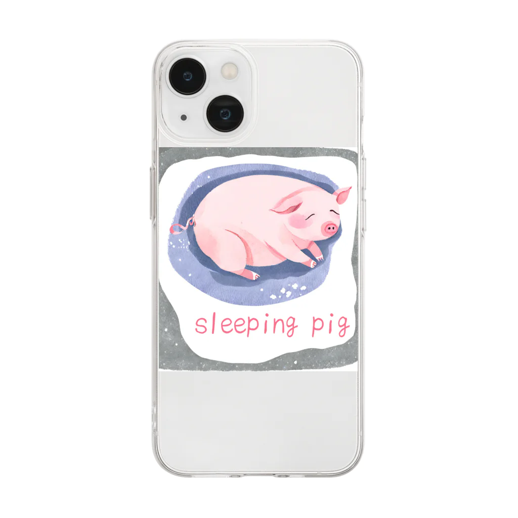 soraseaの寝てるぶたちゃんグッズ Soft Clear Smartphone Case
