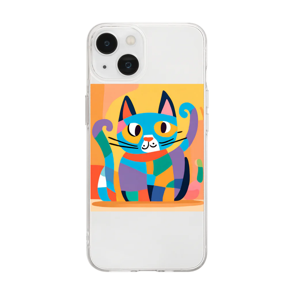 IKA_0120のカラフルな猫 Soft Clear Smartphone Case