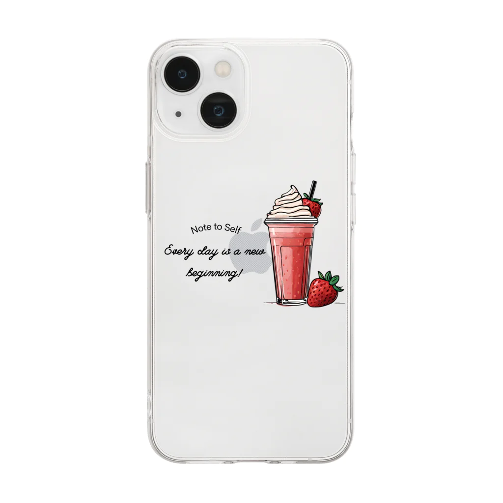 Love and peace to allのストロベリーフラペチーノとメッセージ Soft Clear Smartphone Case