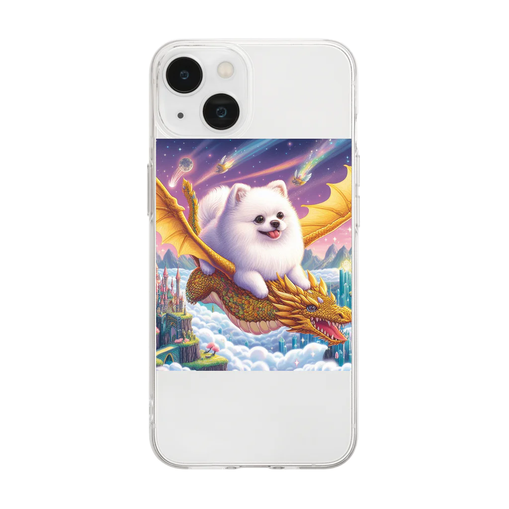 Pom-Dog'sのドラゴンと旅するポメちゃん Soft Clear Smartphone Case