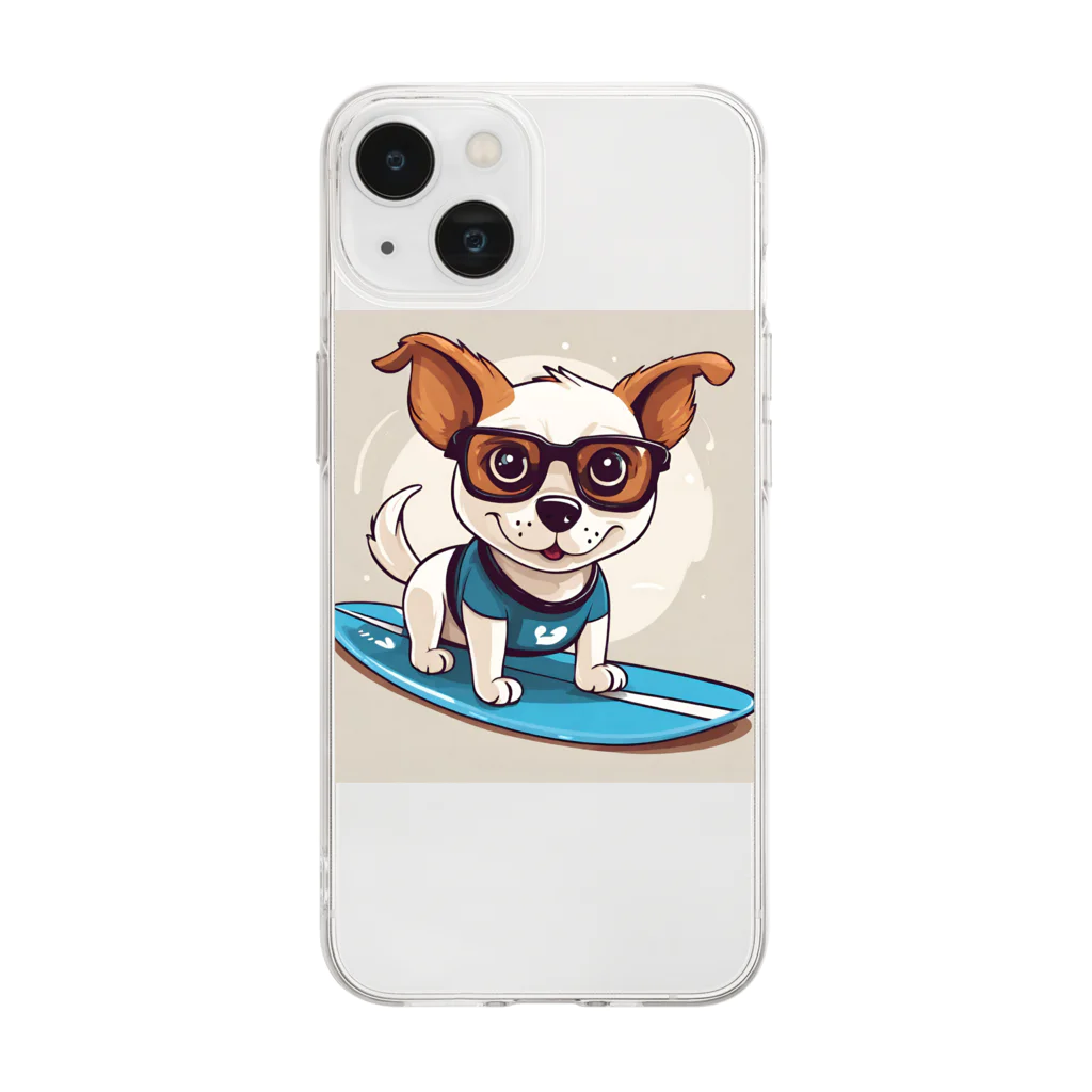 With-a-smileのサーフィン犬 Soft Clear Smartphone Case