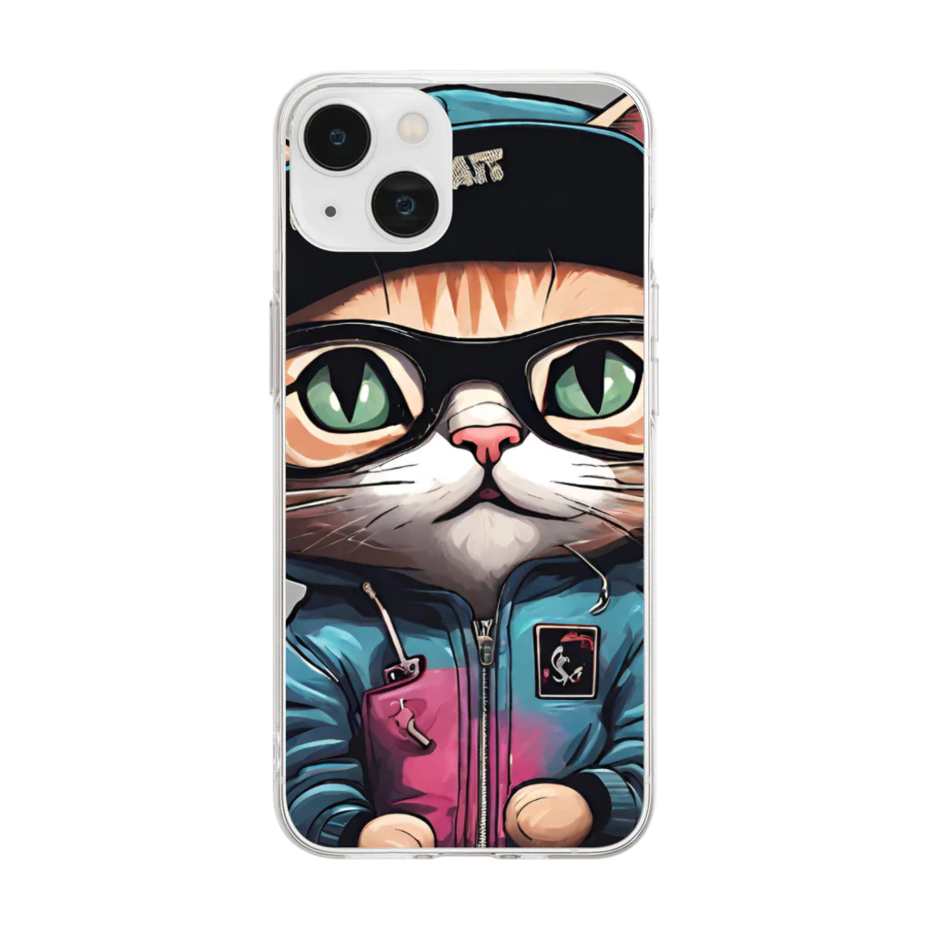 非常口社長のヒップホップ猫 Soft Clear Smartphone Case