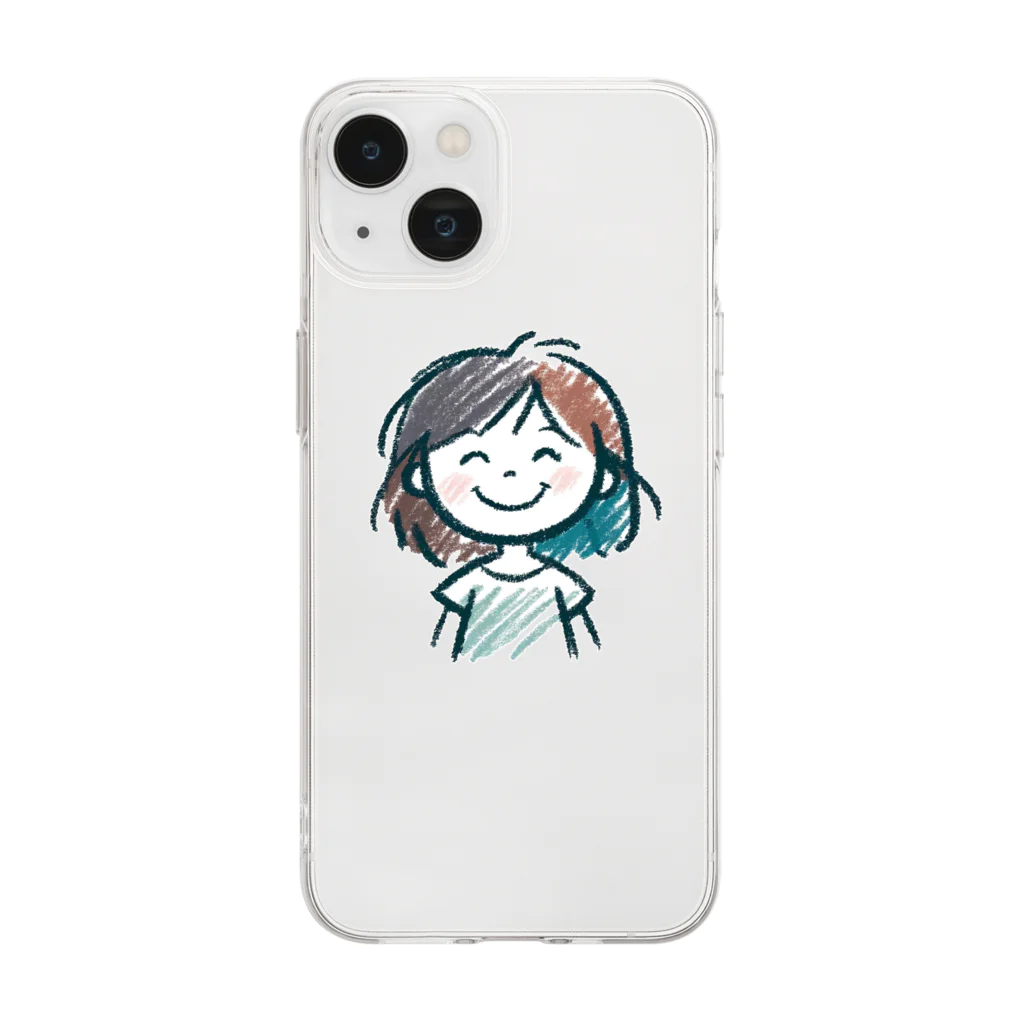AI-Bignnerのクレヨンイラスト少女 Soft Clear Smartphone Case