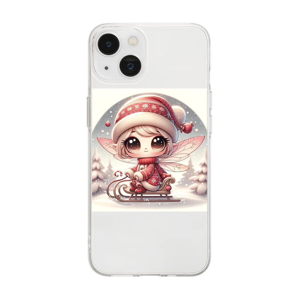 もふもふアニマルズの妖精のクリスマス Soft Clear Smartphone Case