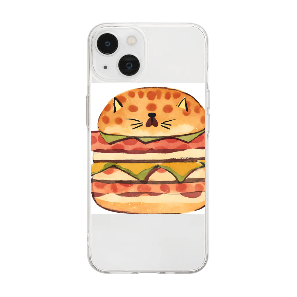 ひとやすみ　らいふのハンバーガーねこ Soft Clear Smartphone Case