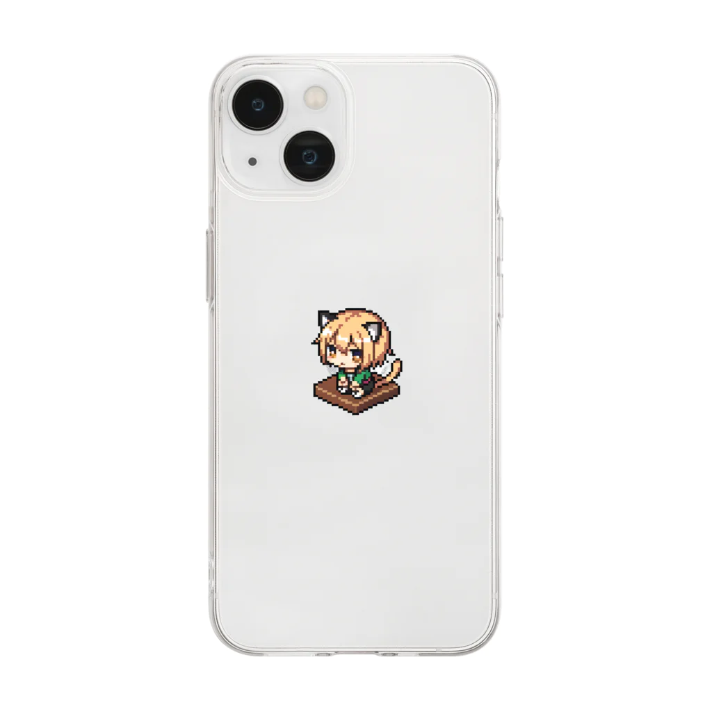 二頭身キャラが好きですのドット絵猫耳女子 Soft Clear Smartphone Case