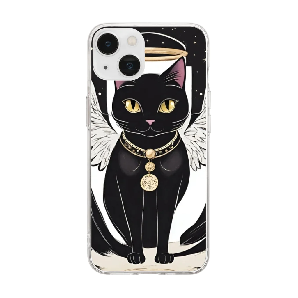 宇宙黒猫キョロちゃんの宇宙黒猫キョロちゃん(薔薇) Soft Clear Smartphone Case