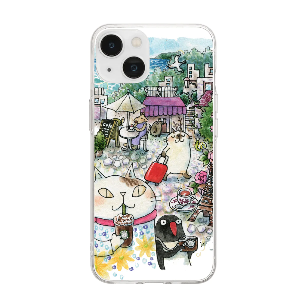 吉沢深雪の猫とペンギンと旅気分 Soft Clear Smartphone Case