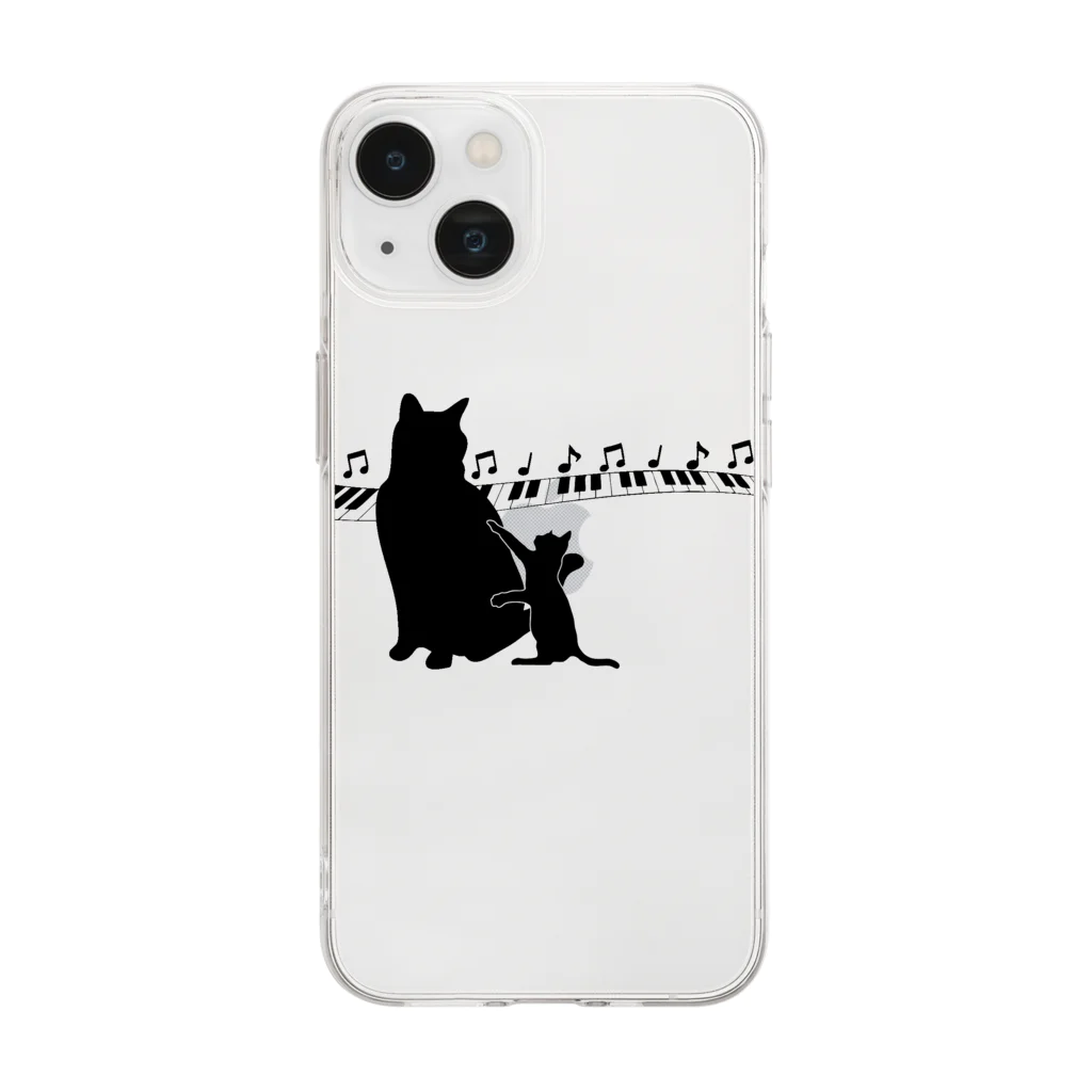 cat hand worksのねこおやこ Soft Clear Smartphone Case