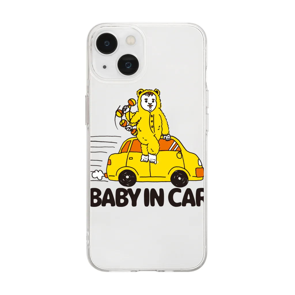 OKAMEのBABY IN CAR　イエロー（背景なし） Soft Clear Smartphone Case