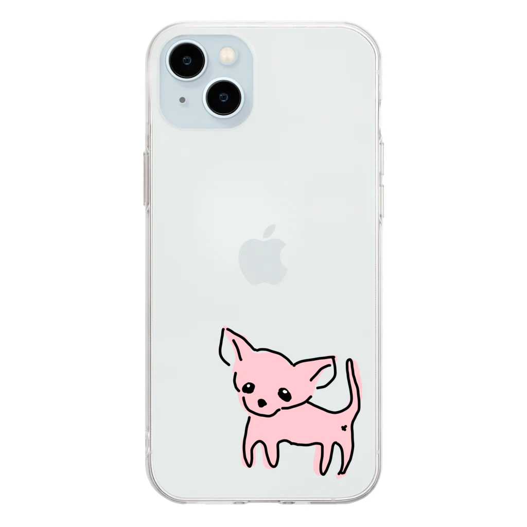 akane_art（茜音工房）のゆるチワワ（ピンク） Soft Clear Smartphone Case