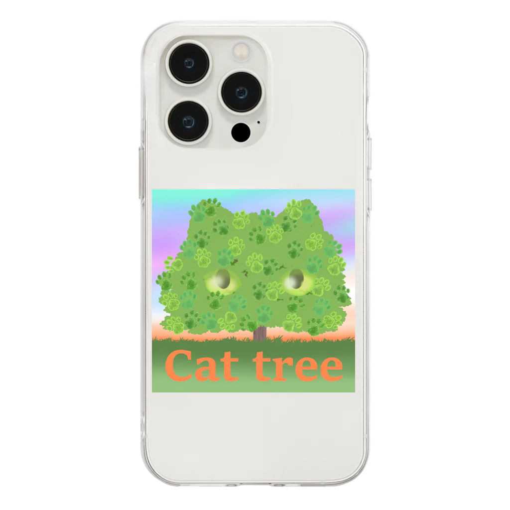 Charamaru MarketのＣＡＴ　ＴＲＥＥ Soft Clear Smartphone Case