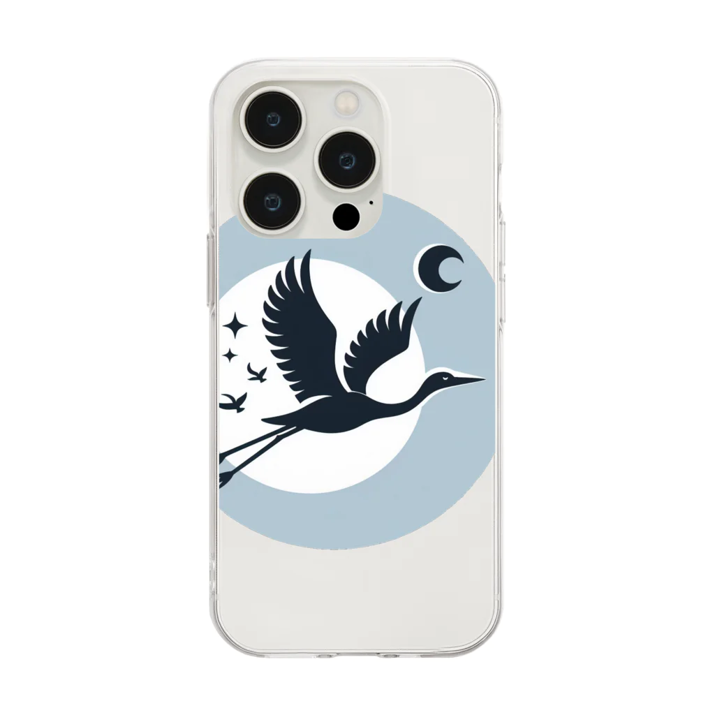 moontajの鶴の夜散歩 Soft Clear Smartphone Case