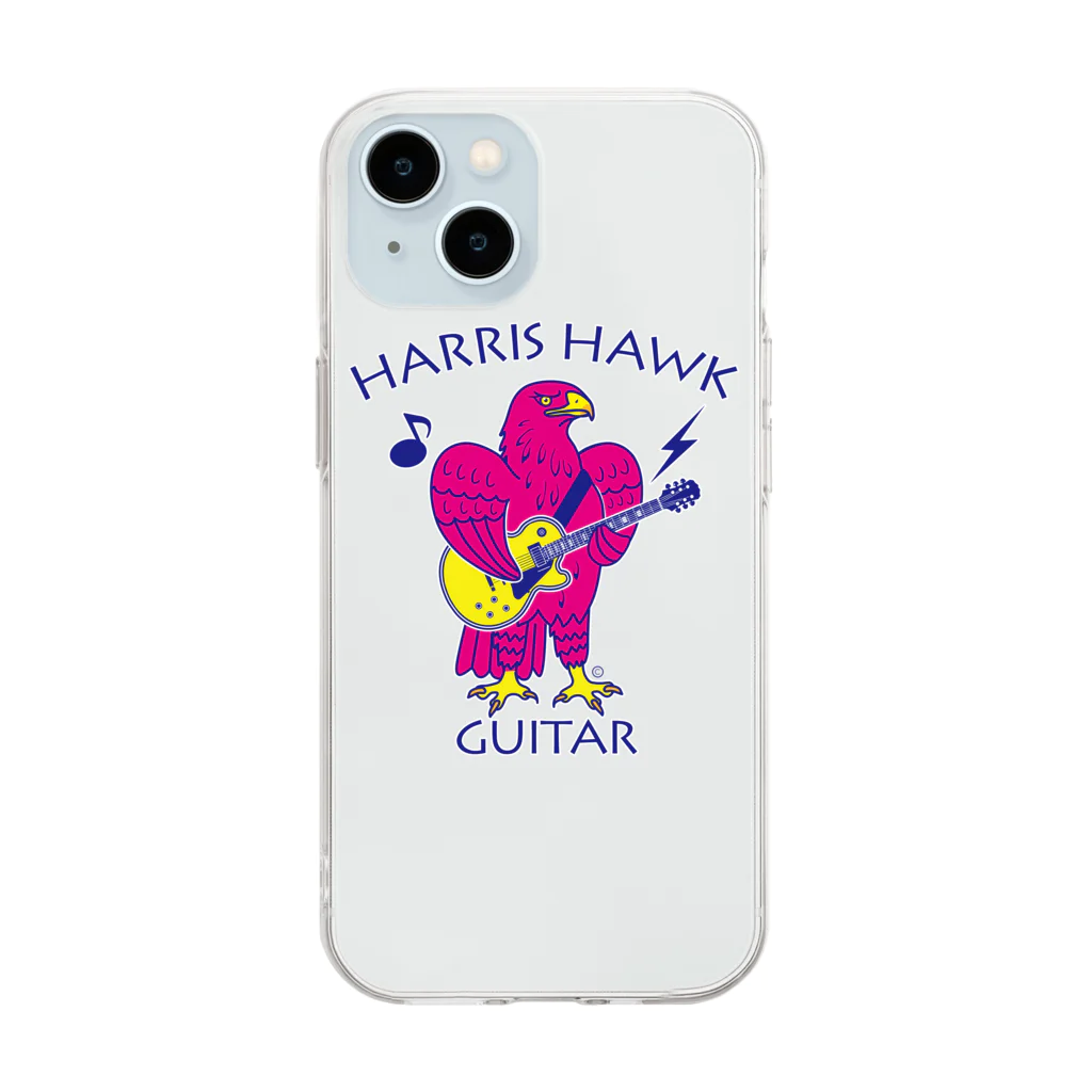 map5（マップファイブ）デザイン・ライセンス・ストック　のハリスホーク・ギター・鷲・鷹・ピンク・音楽・モモアカノスリ・なつく・ペット・狩り・Harris Hawk・イラスト・Guitar・絵・鳩よけ・鳥・猛禽・タカ目タカ科・オリジナル作品(C) Soft Clear Smartphone Case