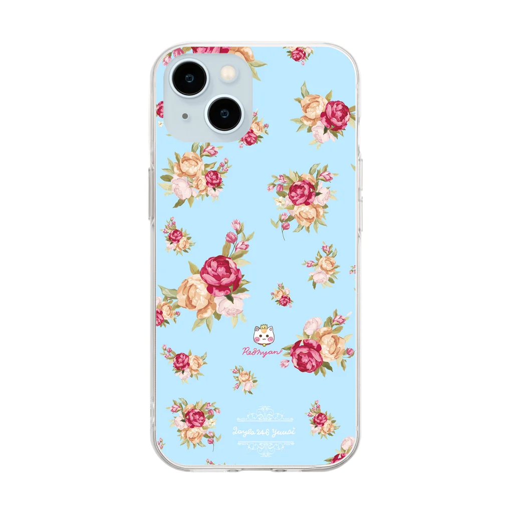 旅猫王子れぉにゃん👑😼公式(レイラ・ゆーし。)の【英国ローズガーデン🌹バラ】ライトブルー Soft Clear Smartphone Case