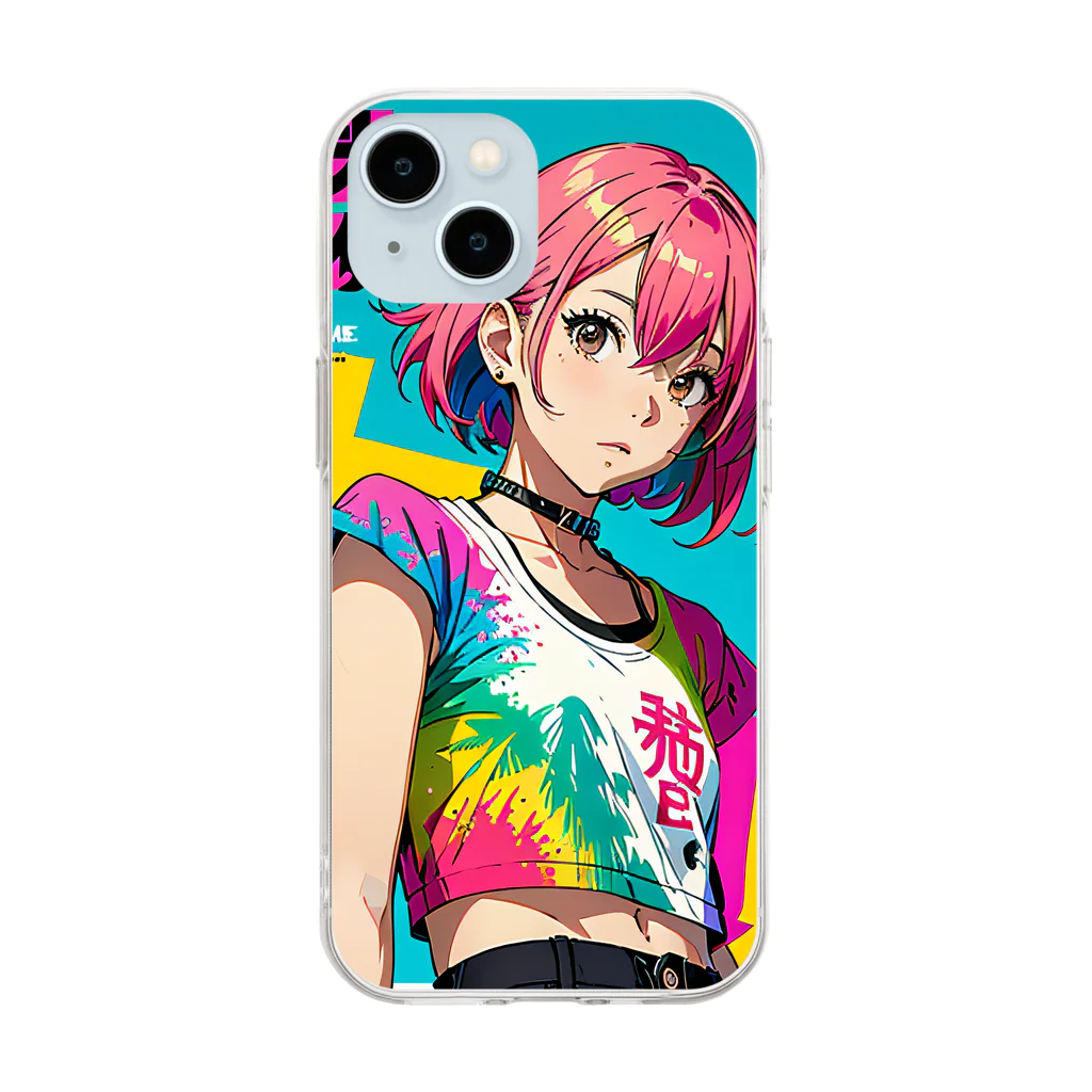 80s pop anime artのマステピース Soft Clear Smartphone Case