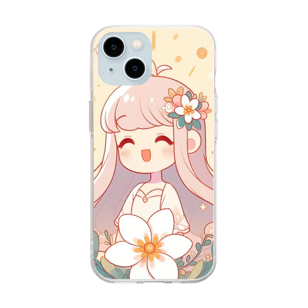 終わらない夢🌈の少女とお花🌸 Soft Clear Smartphone Case