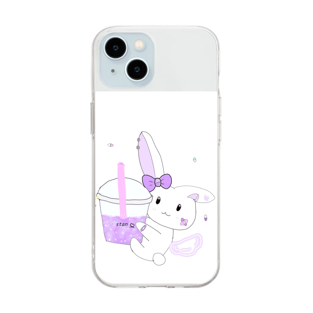 はむのショップの推しうさぎ　むらさき担当 Soft Clear Smartphone Case