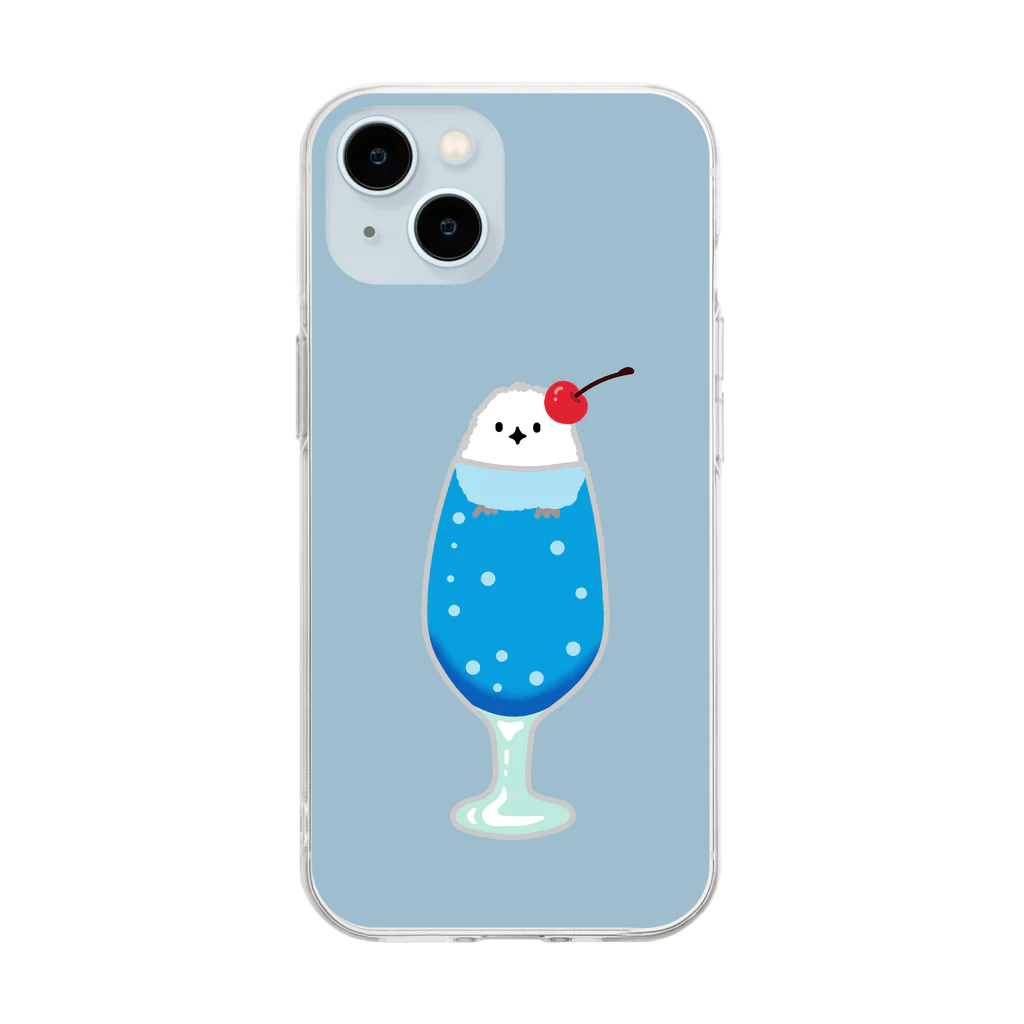 ハナのお店のシマエナガソーダ（ブルー） Soft Clear Smartphone Case