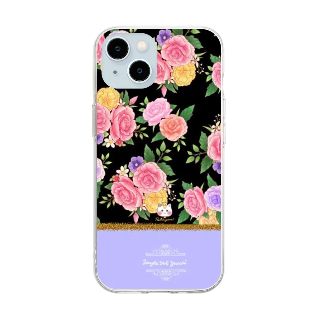 旅猫王子れぉにゃん👑😼公式(レイラ・ゆーし。)の【ピンクバラ🌹バイカラー】レッド×黒 Soft Clear Smartphone Case