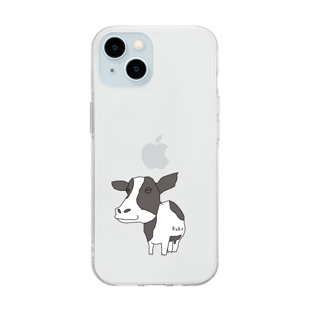 牛グッズ屋さんRubyのRubyホルスタイン牛さんロゴ Soft Clear Smartphone Case