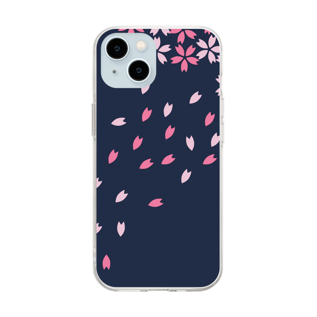 Musashi和柄Shop 【Japanese pattern】の夜桜ソフトクリアスマホケース Soft Clear Smartphone Case