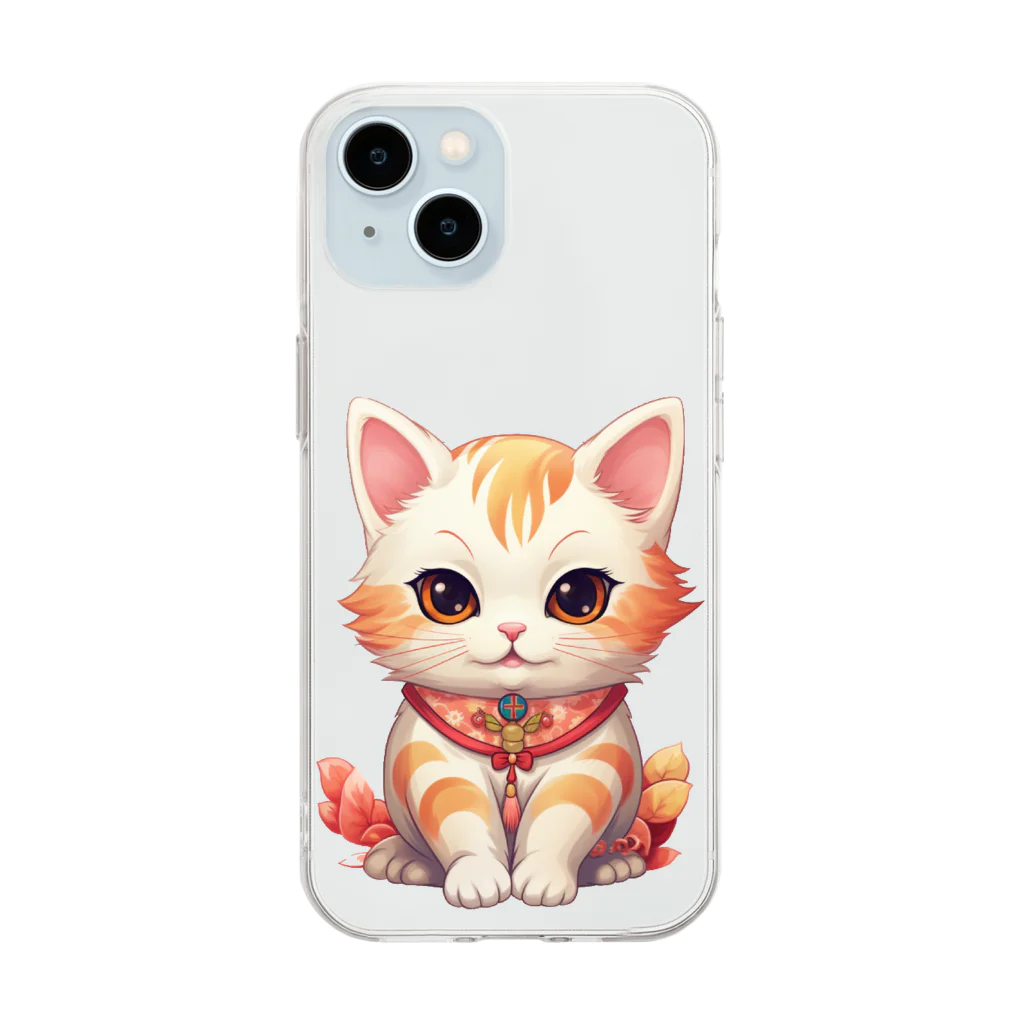 日向ぼっこの縁起猫 Soft Clear Smartphone Case