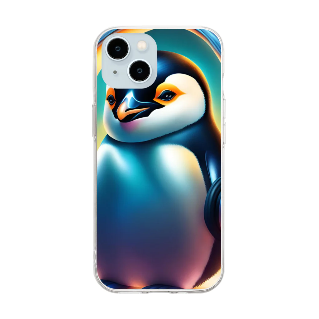 ヒョロガリメガネのペンギンとヘッドホン Soft Clear Smartphone Case