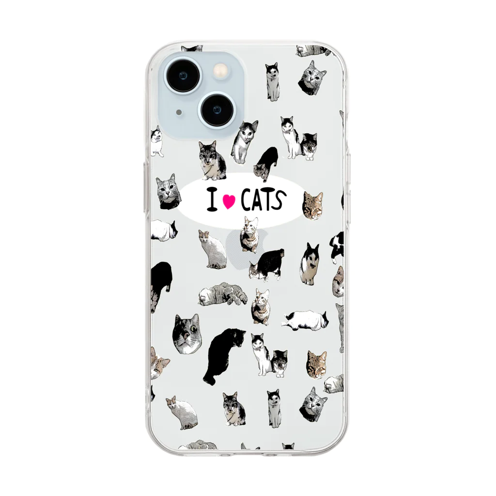 アニマル四字熟語のI LOVE CAT's　猫だらけ！最高にキュートな猫パラダイス！ Soft Clear Smartphone Case