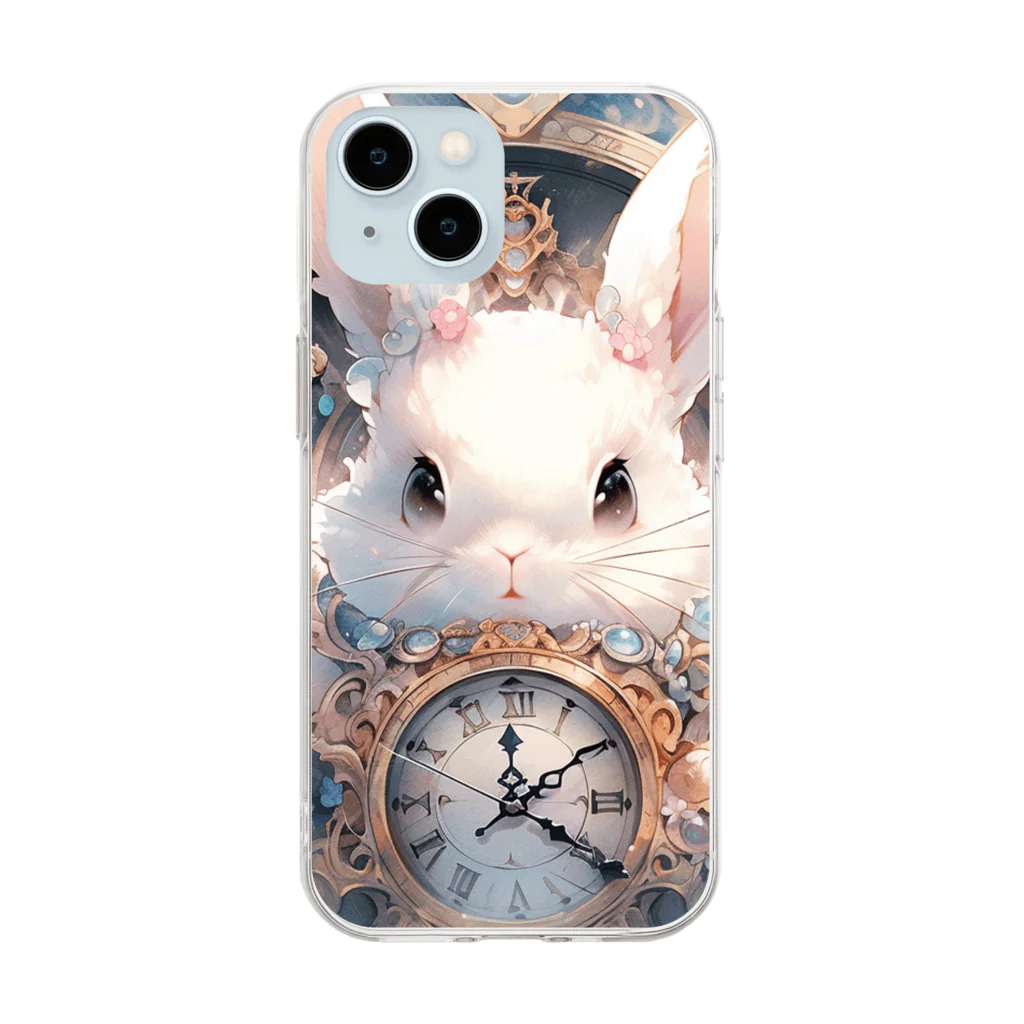 はなうさまほのうさぎと時計｡.:*･ﾟ Soft Clear Smartphone Case