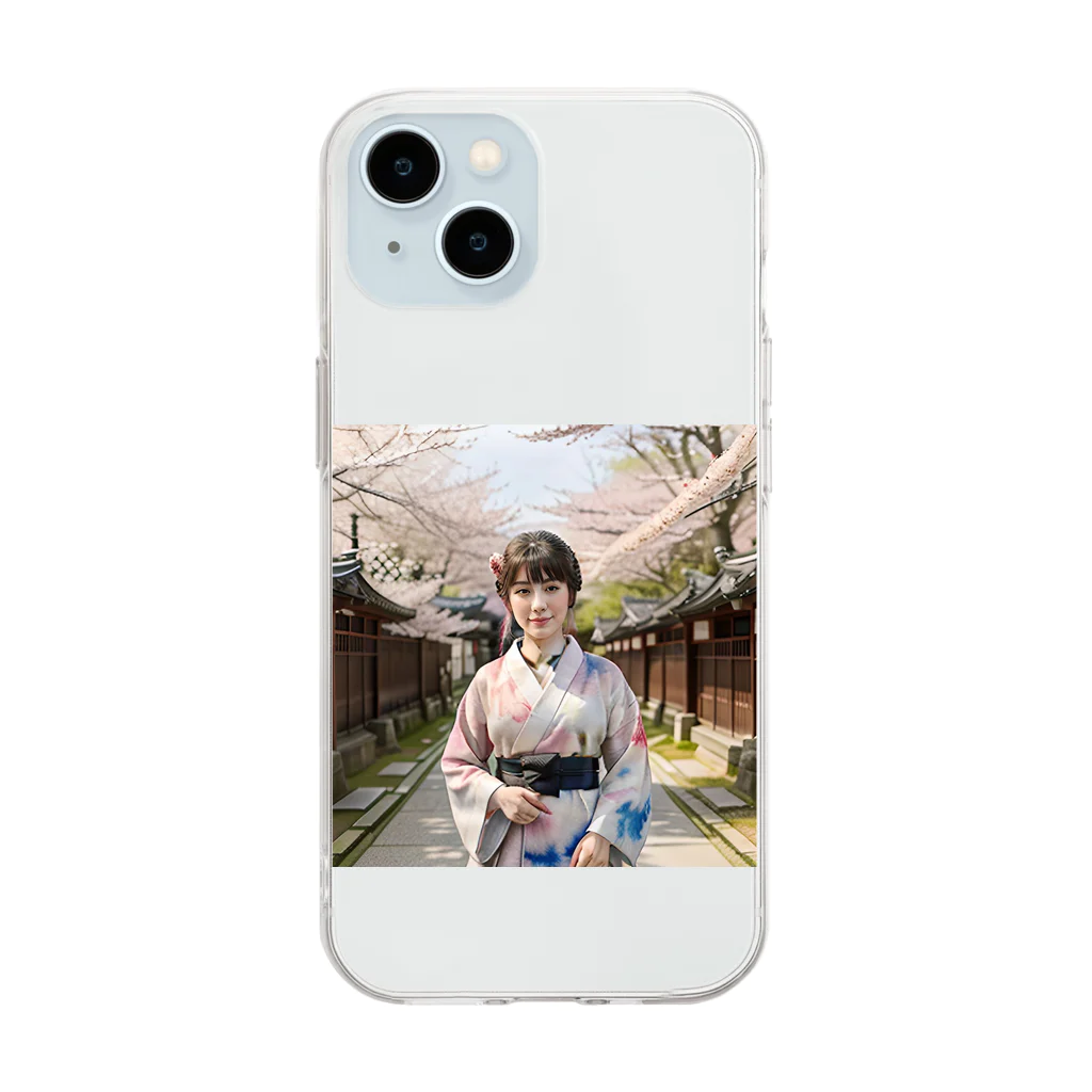 あかいはちの日本の寺に咲く桜 Soft Clear Smartphone Case