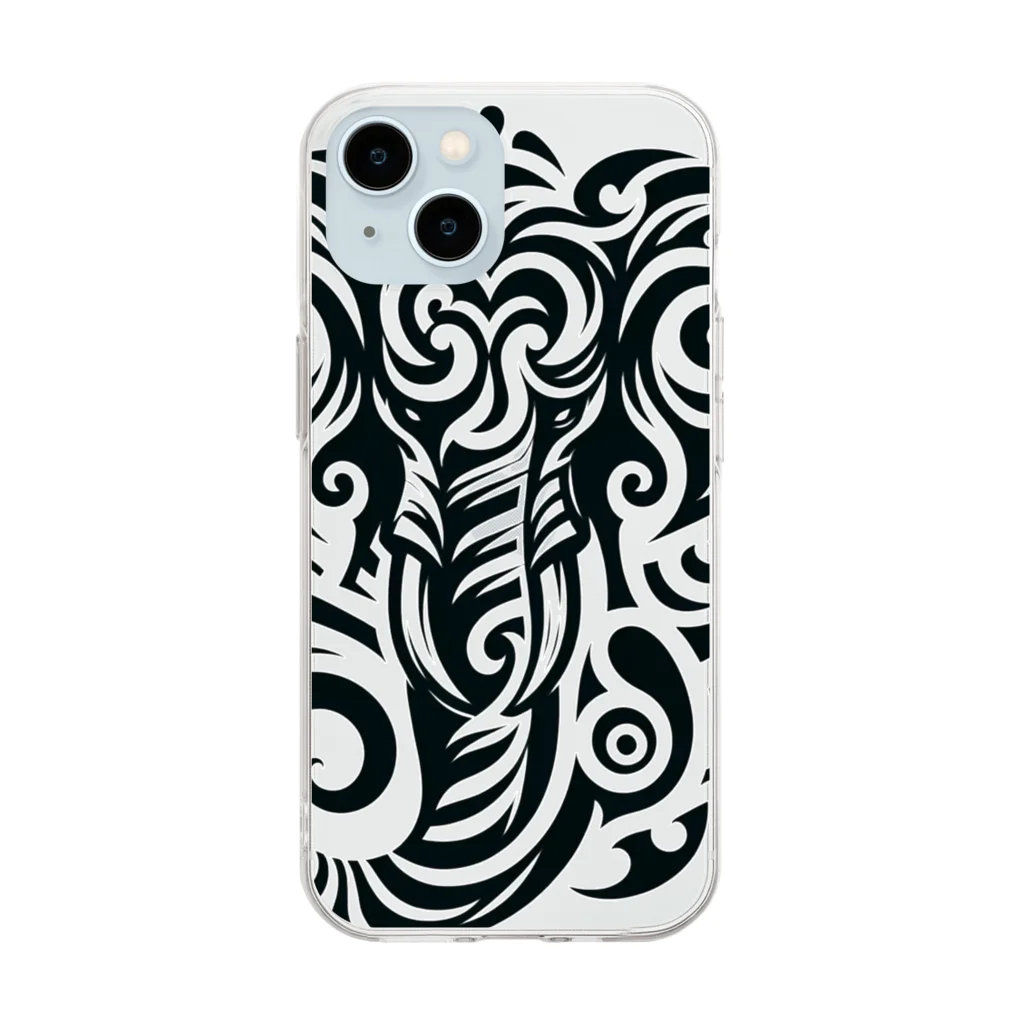 Nk-shopのElephant Tribal king Soft Clear Smartphone Case