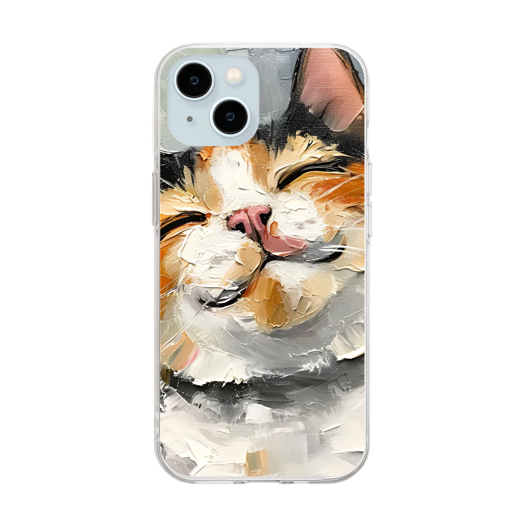 ねこやねこの微笑む三毛猫 Soft Clear Smartphone Case