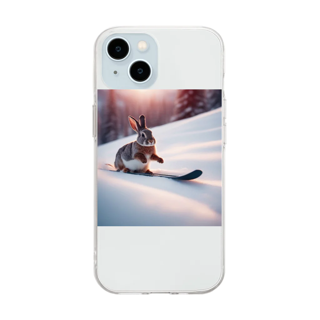 peinto888のスキーうさちゃん Soft Clear Smartphone Case