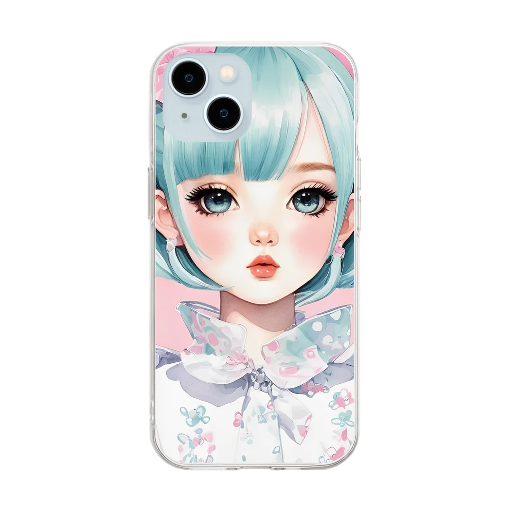 AI-srt-designのスウィート・ミント・ドリーミング・ガール Soft Clear Smartphone Case