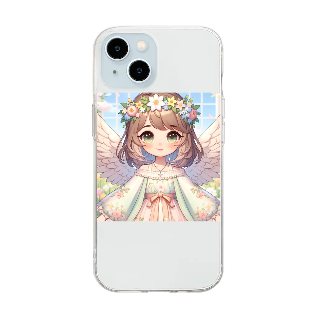 the blue seasonの春の使者：花冠を纏う天使の微笑み Soft Clear Smartphone Case