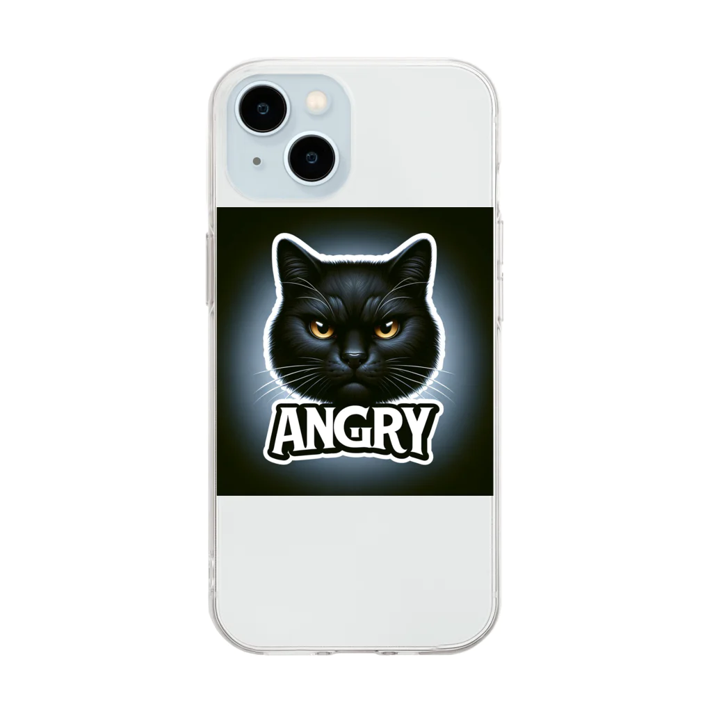 same_sharkのアングリー黒猫シリーズ Soft Clear Smartphone Case