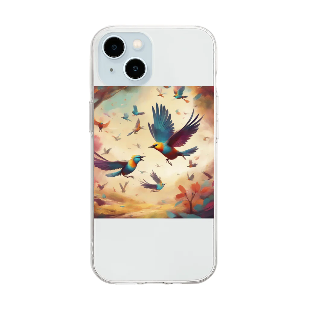 にくまるショップの賑鳥 Soft Clear Smartphone Case