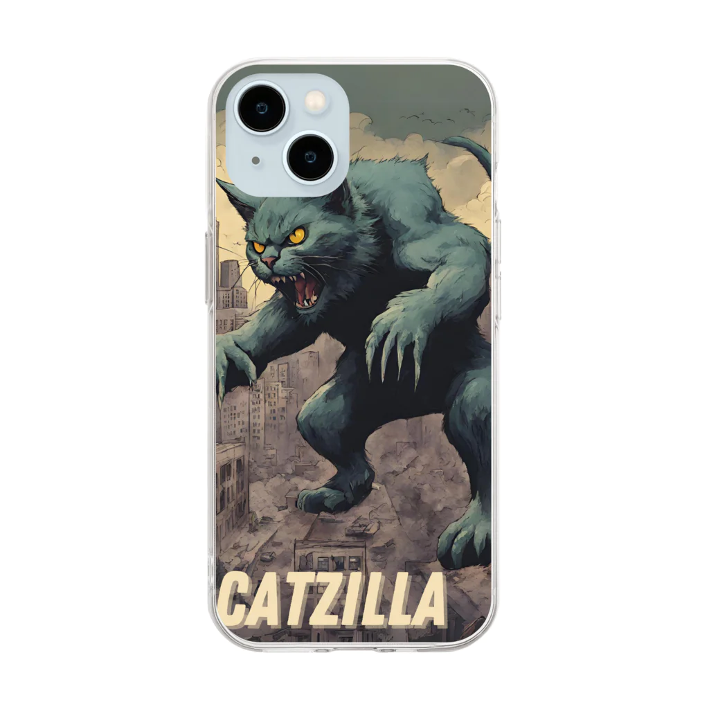 HappyFaceMarketのゴジラになりたい猫 CATZILLA Soft Clear Smartphone Case