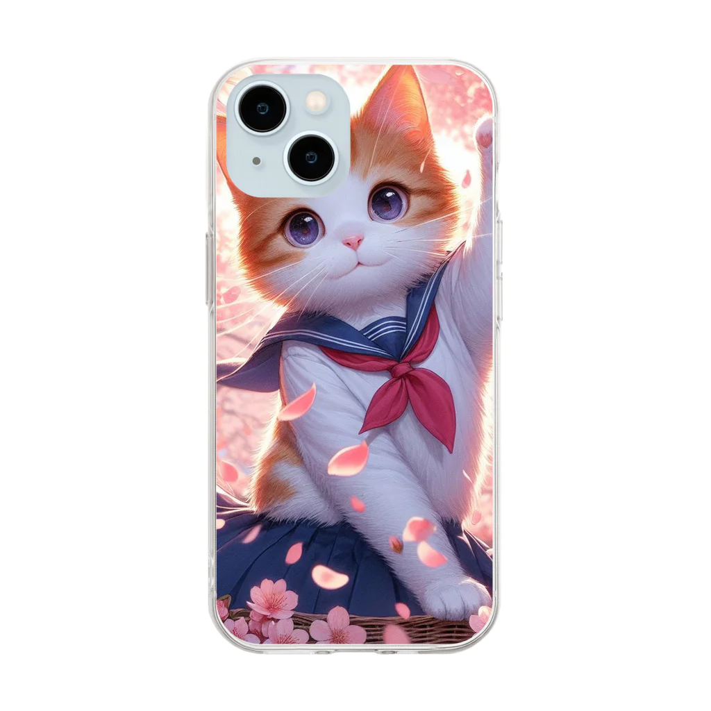 ParadigmStar　パラダイムスターの桜咲く華の学生猫 hana Soft Clear Smartphone Case