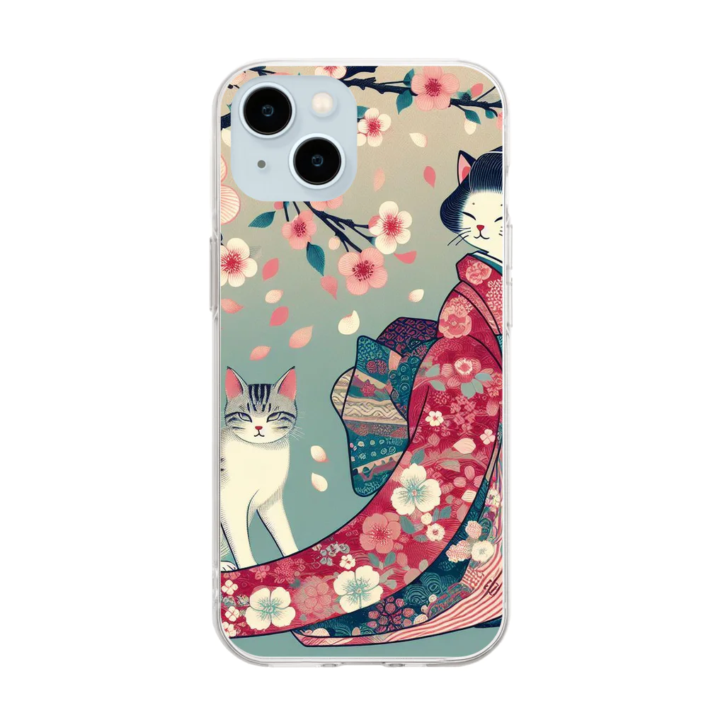 ParadigmStar　パラダイムスターの和風cat 見返り桜 Soft Clear Smartphone Case