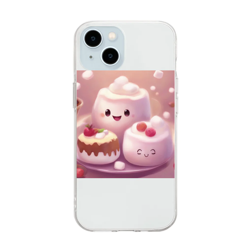 amxafukのふわふわマシュマロかわいいプリン Soft Clear Smartphone Case