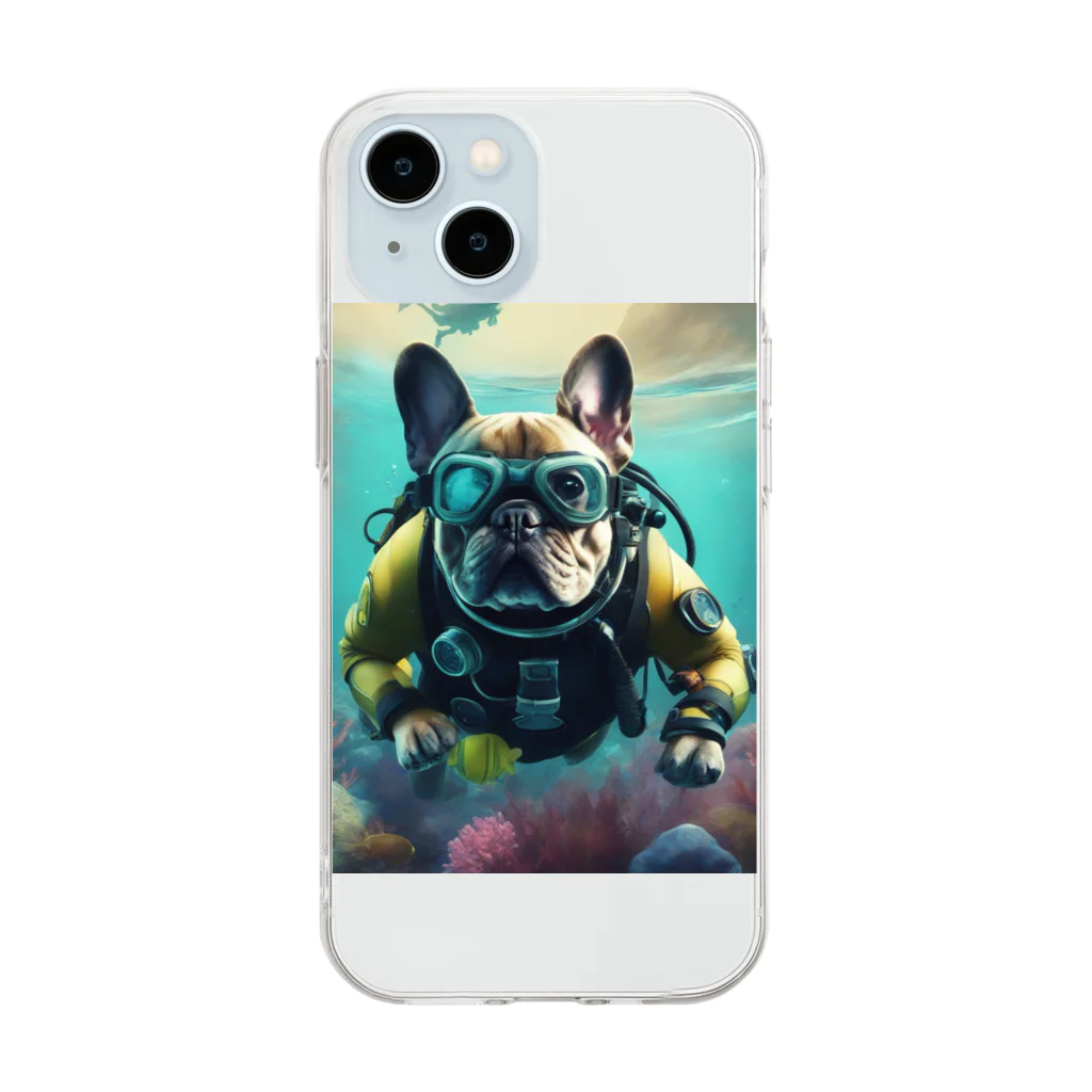 lovedogfamilly2の潜水士フレブルちゃん Soft Clear Smartphone Case