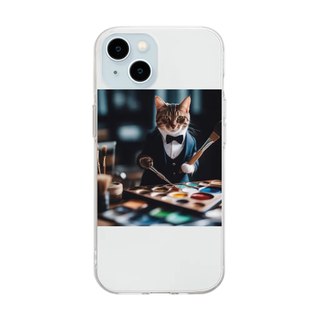 Koroniumの一匹の個性的な猫が絵筆を握っています Soft Clear Smartphone Case