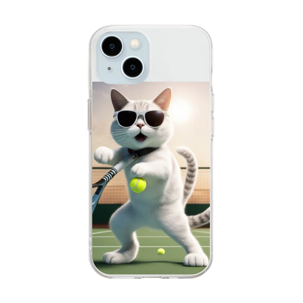 ryusky_333のサングラステニスをやる気でいるサングラス姿の猫 Soft Clear Smartphone Case