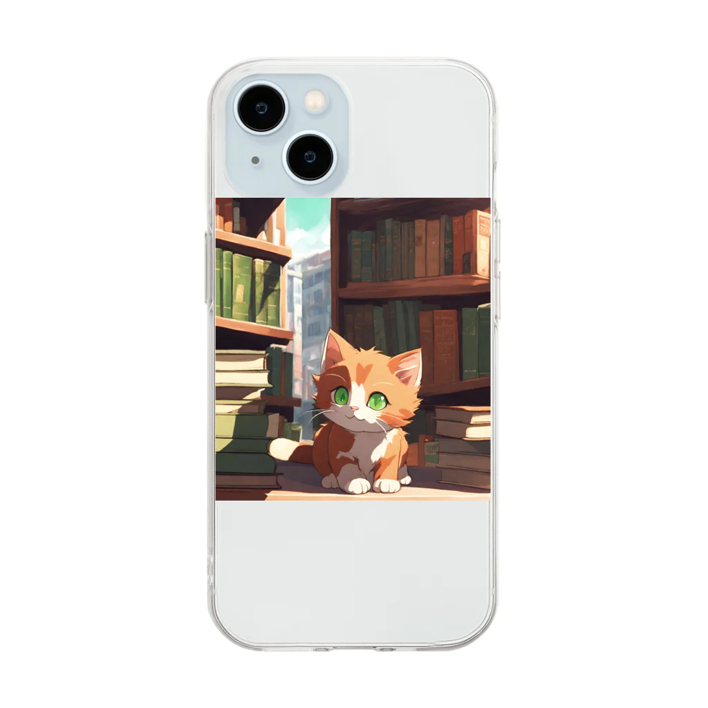 yoiyononakaの茶猫と本の部屋 Soft Clear Smartphone Case