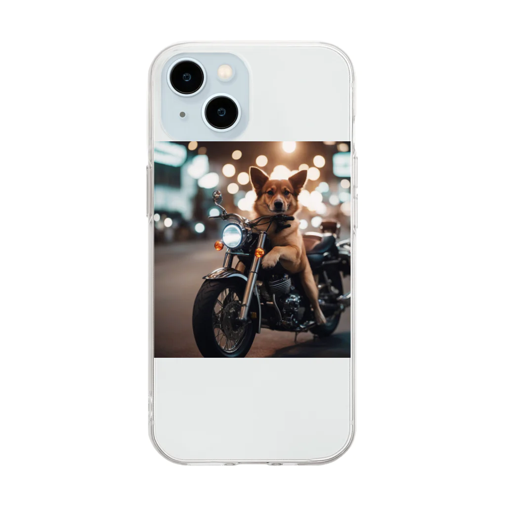 くろねこの雑貨屋のバイクに乗っているワンちゃん Soft Clear Smartphone Case